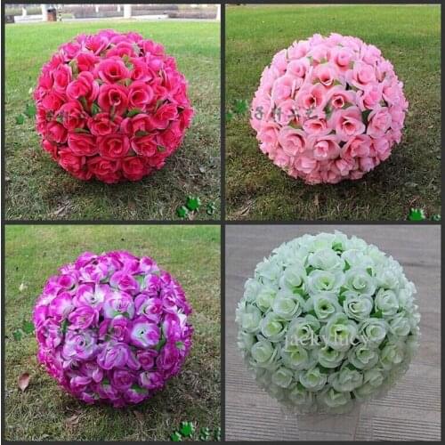 12" Elegant Artificial Flower Rose Silk Flowers Kissing Balls For Christmas Ornaments Wedding Party Decoration Supplies