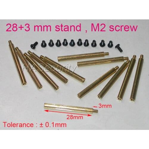 28+3mm (12pcs) brass stand / brace / puncheon with M2-4mm screw for security camera PCB module installation assembly