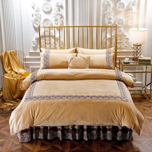 4Pcs Thickening and raising quilting lace luxury bedding sets queen king size duvet cover set bed skirt set pillowcase bedclothe