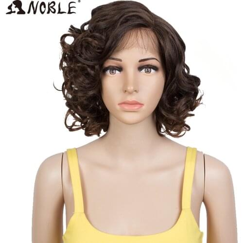 Noble Lace Wig Synthetic Short Cruly Side Part Lace Wig 12 Inch Womens Wigs Ombre Blonde Wig heat resistant wig For Black Women