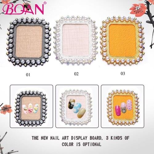 BQAN 1pc Square Retro Rhinestones Pearl False Nail Art Plate Tips Practice Display Showing Stand Board Rack Nail Tool