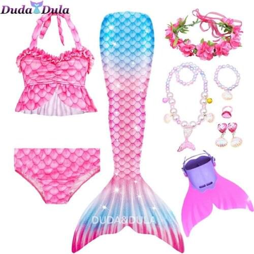 Girls Kids Children Little Mermaid Tail Costume Swimmable Monofin Bikini Bathing Swimsuit Set Mermaid Tails for Swimming Cosplay