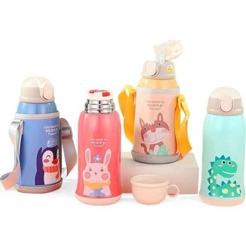 Childrens Thermos Mug Large Capacity Baby New Suction Cup Water Cup Stainless Steel Strap Kettle Water Bottle Insulated Cup