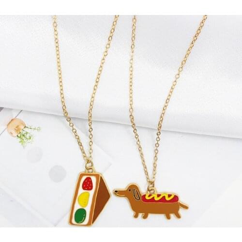 Traffic light sandwich Hot dog The Dachshund Pendant Necklace Delicious food animal Fashion creative Necklace Gifts for children