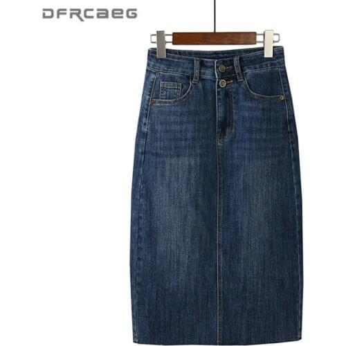 High Waist Stretch Denim Long Skirt For Women 2020 Autumn Vintage Blue Slim Woman Jean Skirts Retro Female Saia