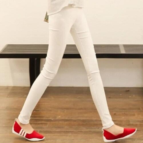 High Waist Elastic Leggings White Black Stretch Trousers Pants Female Spring Autumn Solid Skinny Pants Female Leggin Jeggings