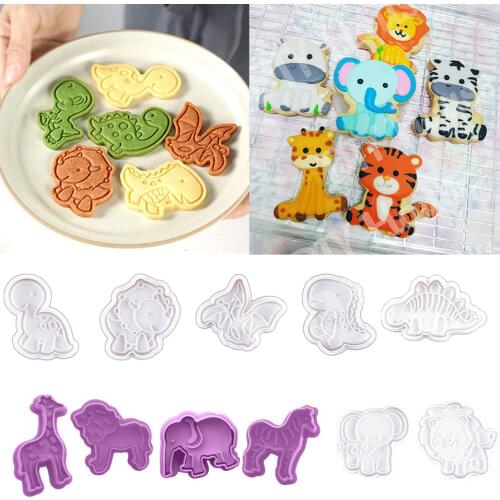 1SET Dinosaur Cookie Mold Animal Biscuit Cutter Food Grade Plastic DIY Baking Tools Jungle Party Birthday Cupcake Supplies