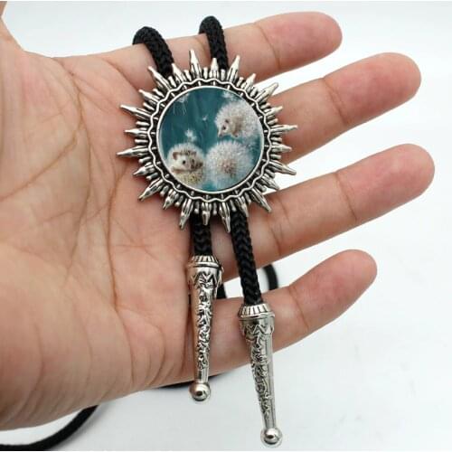 BOLO-0025 New Arrival Dandelion And Hedgehog Bolo Tie Steampunk Hedgehog In The Fog Necklace Slide Cowboy Bolo Tie