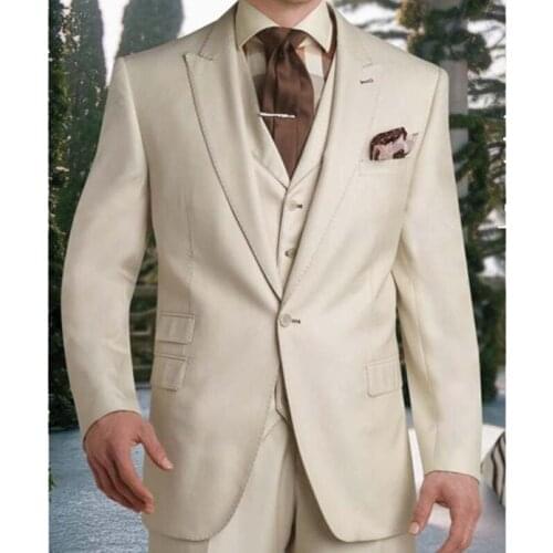 Tailor Made New Fashion High Quality Light Grey Suits Men Slim Fit Groom Tuxedo For Wedding Dress Party Sets (Jacket+Pants+Vest)