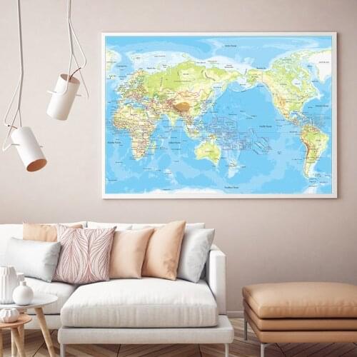 90x60cm Canvas Map of Topography Wall Sticker Classic Edition World Wall Topography Maps for Culture and Travel Supplies