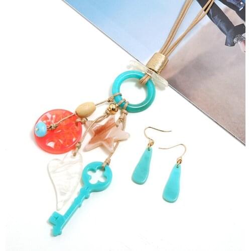 Statement Necklaces Resin Acrylic Life Tree Heart Key Pentagram Star Fringe Pendant Leather Rope Chain necklace women Choker