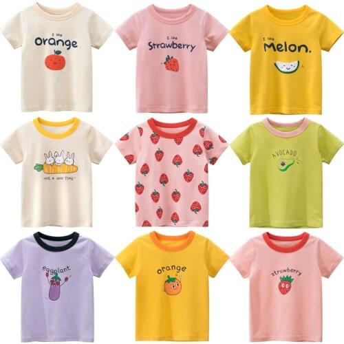 Summer Childrens Cartoon Clothing Cute Cartoon Boy Girl T-shirt Animal Fruit Fun Kid Top O Neck White Short Sleeve 2-8T