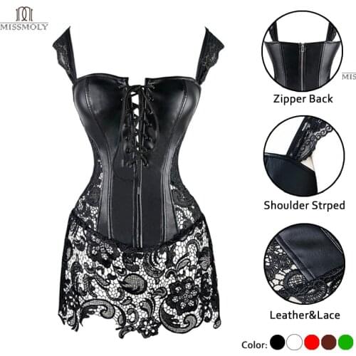 Steampunk Corset Gothic Leather Bustier Sexy Boned Dress Overbust 6XL Plus Size Lace Top Woman lingerie Tummy Slimming Sheath