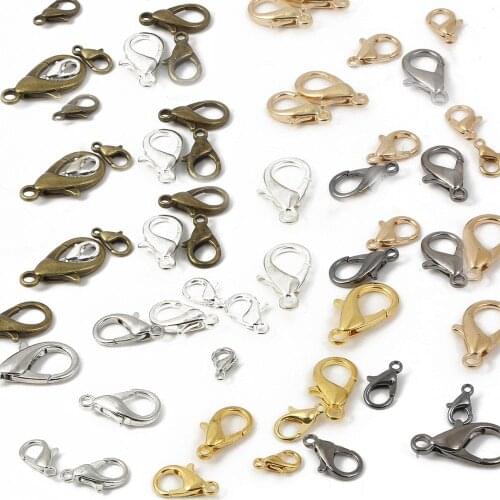 10/12/14/16/18/21mm Alloy Metal Lobster Clasps Hooks Bracelet End Connectors For Jewelry Making DIY Necklace Buckle Wholesale