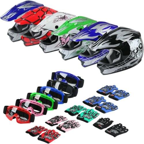 Motorcycle DOT Youth Kids Cycling Helmet Motocross+Goggles+Gloves Child Full Face Offroad Dirt Bike ATV Sports Safety Equipment