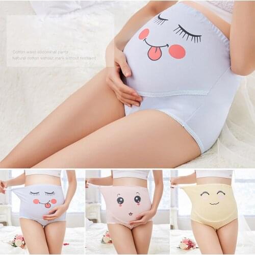 Cartoon Breathable High Waisted Briefs Belly Support Panties Pregnant Woman Adjustable Underwear cotton cute