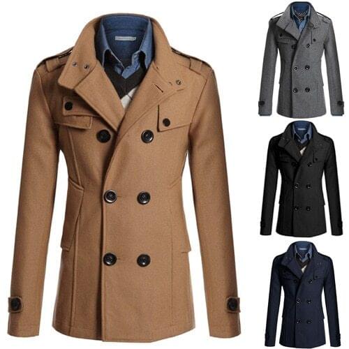 Autumn/Winter Korean fashion double-row buckled lapel shoulder cap long mens windbreaker jacket Smart Casual trench coat men