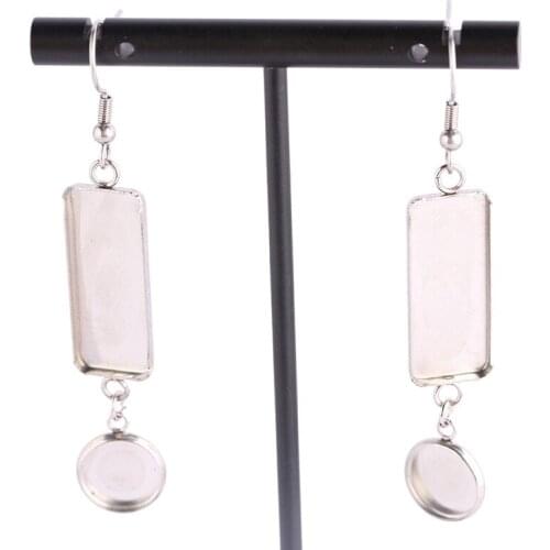 Reidgaller 5pairs fit 10mm round 10x25mm rectangle cabochon earring base diy stainless steel blank bezel settings for earrings