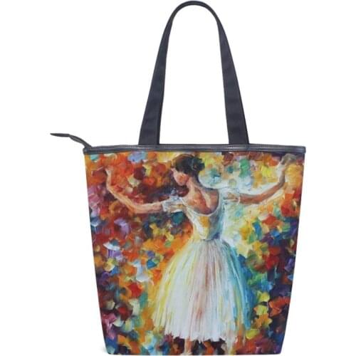 New Large Custom Canvas Tote Bag For Women Cotton Bag Big Reusable Shopping Canvas Bag With Zipper Oil Painting Shoulder Bag