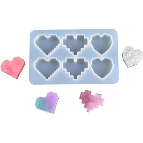 New Style Flexible Love Heart Mould Smooth Delicate Silicone 6 Pixels Pattern Molds for Crafts Making DIY Arts Crafts Supplies