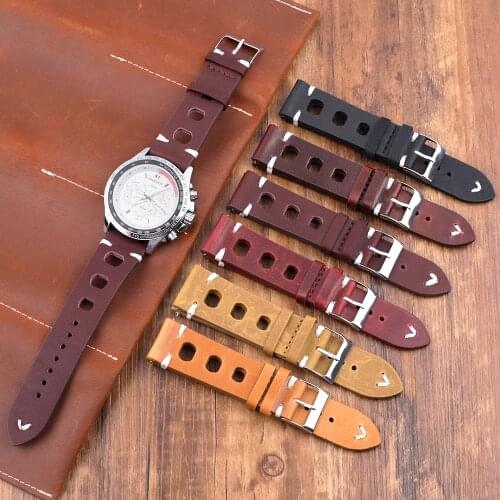 Onthelevel Vintage Leather Watch Strap 18mm 20mm 22mm 24mm Watch Band Yellow Black Red Breathable Wristband #B