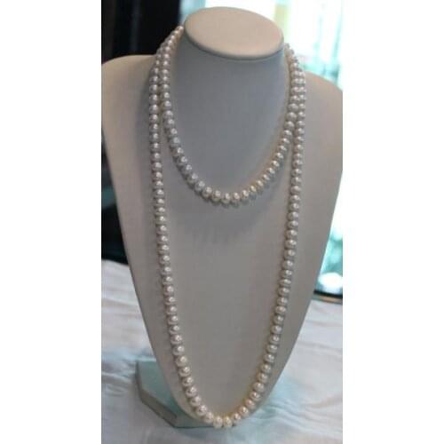 Genuine Freshwater Pearl Necklace,7-8mm White Color 60 Inches Long Pearl Necklace,Charming Ladys Party Wedding Jewelry