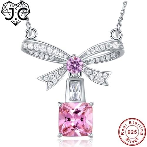 J.C Women/Girl Party Dating Brilliant Necklace Ruby & Pink Topaz White Topaz Solid 925 Sterling Silver Necklace Fine Jewelry