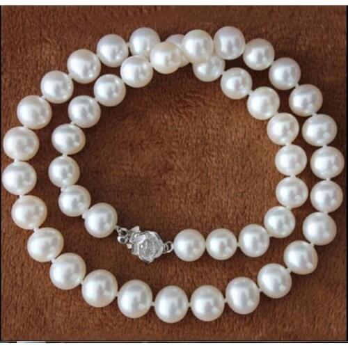 17'' 43cm Women Jewelry necklace 8mm white round pearl handmade necklace Real cultured freshwater pearl