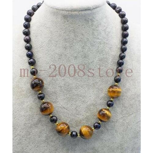 Charms 8-9MM Black Pearl 12MM Tigers Eye Mix Beads Necklace 18"