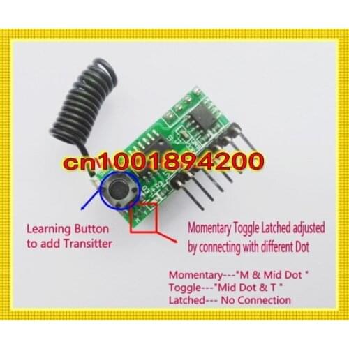 RF wireless remote control Receiver module Way is Adjustable module AM 315/433MHz DC 5V it can learn more than 8 Code