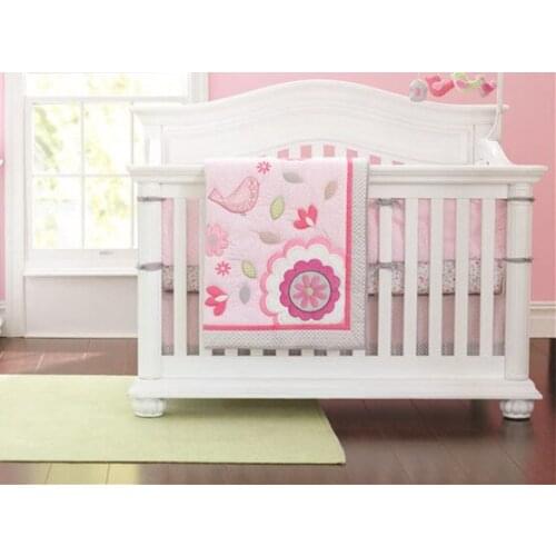 Discount! 7pcs Embroidered crib bed set cartoon baby crib set,include(bumpers+duvet+bed cover+bed skirt)