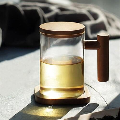 Glass Tea Cup With Lid Transparent Teacup With Wooden Handle Tea Separation Good Kettle
