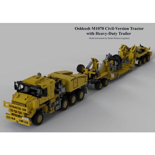 NEW technology building block RC Oshkosh m1070 civil tractor, heavy trailer DIY assembly toy gift model moc-34732