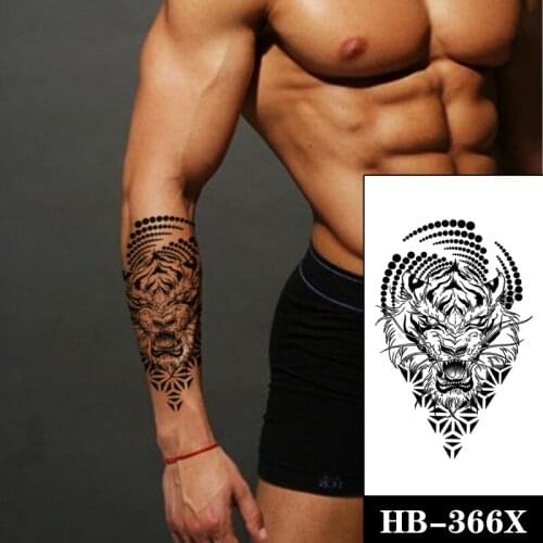 Black Tiger Triangle Tattoos Stickers Fake Waterproof Circle Totem Design Tattoo Temporary Body Art Arm Tatoos for Womem Men