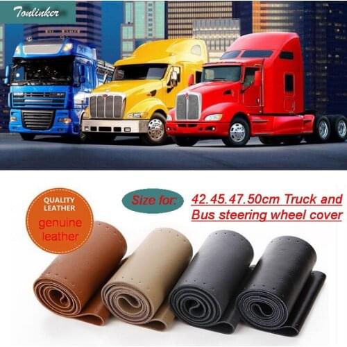 Tonlinker 1pcs car styling Genuine Leather Steering Wheel Cover for Car SUV Bus Truck, SIZE 42cm 45cm 47cm 50cm Diameter car