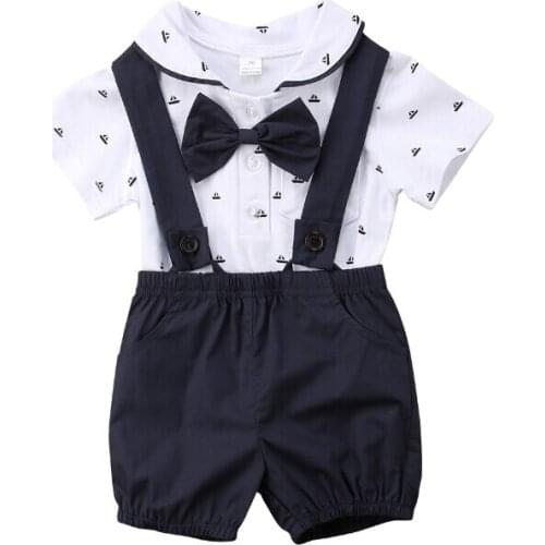 Bow Tie Tops Overalls Gentleman Clothes Newborn Kids Baby Boy Girl 2pcs Rompers Jumpsuit Short Pants Outfits Set