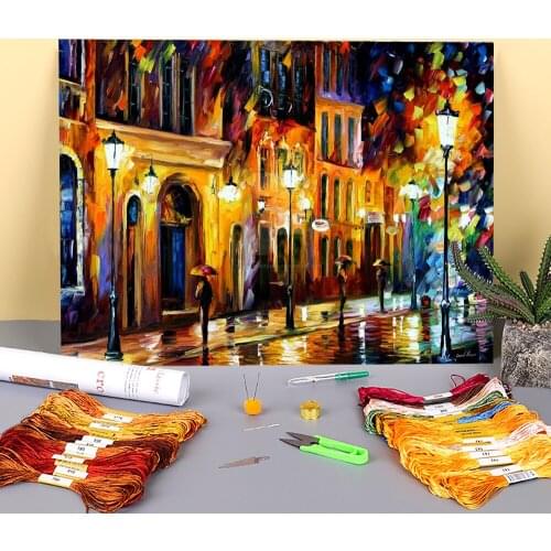 When The City Sleeps Printed 11CT Cross Stitch Embroidery Kit DMC Threads Sewing Handiwork Painting Hobby Floss Needle