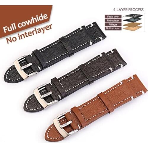 Top Grade Double Dermis Cowhide Band Retro Genuine Leather Watchband 20mm 22mm 18mm Strap For Business Wristwatch Accessories