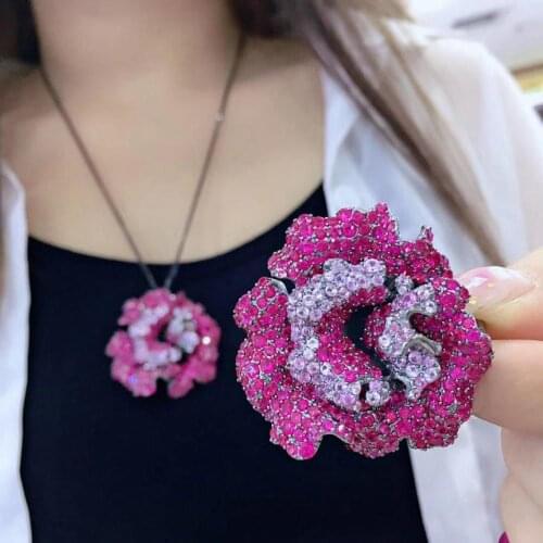 Cute romantic flower brooch & pendant double use 925 sterling silver cubic zircon fine women jewelry for dress free shipping