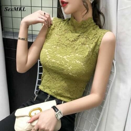 Women Sexy Summer Lace Blouses 2020 Fashion Sleeveless White Ladies Tops Korean Clothes Hollow Out Transparent Casual Blouse