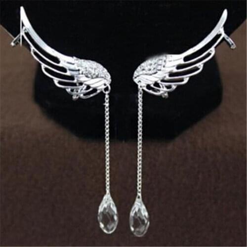 Fashion Silver Color Angel Wings Drop Earrings Long Tassels Crystal Dangle Earrings For Women Wedding Party Jewelry Gift B3E630
