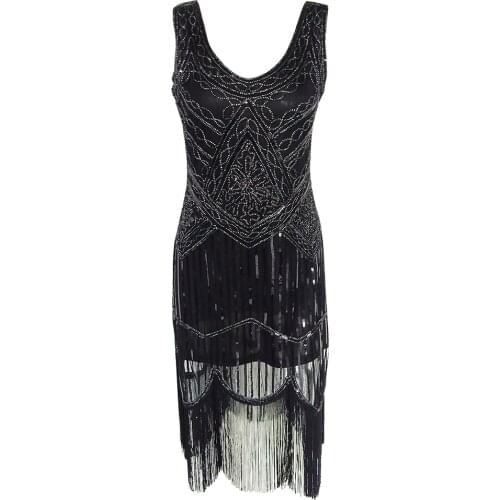 Womens 1920s Sequins Dress Shining Flapper Dress 1920s Vintage Gatsby Dress Great Gatsby Charleston Sequin Tassel Party Dress