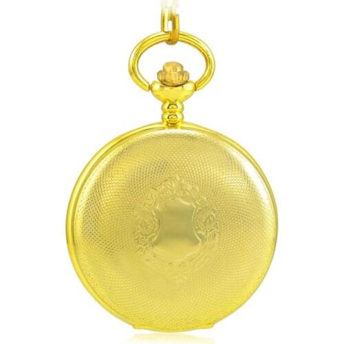Gold Antique Skeleton Mechanical Hand Wind Pocket Fob Watches Clamshell Luxury Business Mens Pocket Watch Pendant Necklace Gift