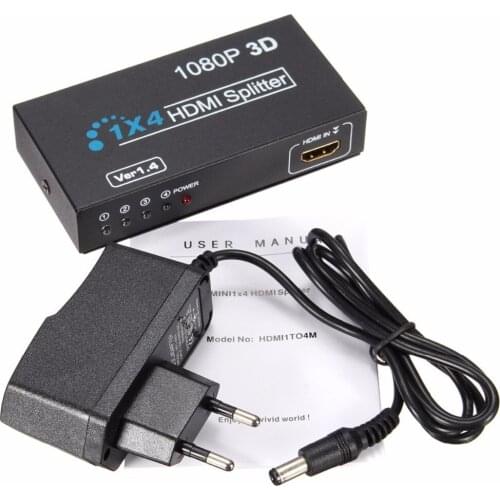 1 In 4 OUT HDMI 1.4 Splitter 1X4 HD 1080P 3D Duplicator Amplifier Switch hdmi Splitter 1x4 for PC TV BOX PS3 DVD