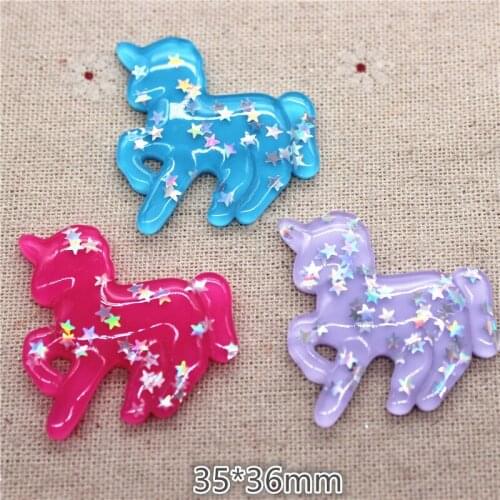 10pcs 35*36mm Cute Resin Shiny Star Unicorn Flatback Cabochon Art Supply Decoration Charm Craft DIY Accessories