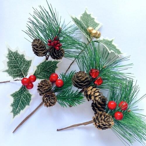 12Pcs Chrismas mini decoration Pine Branches Artificial Fake Plant Branch Christmas Party Decoration
