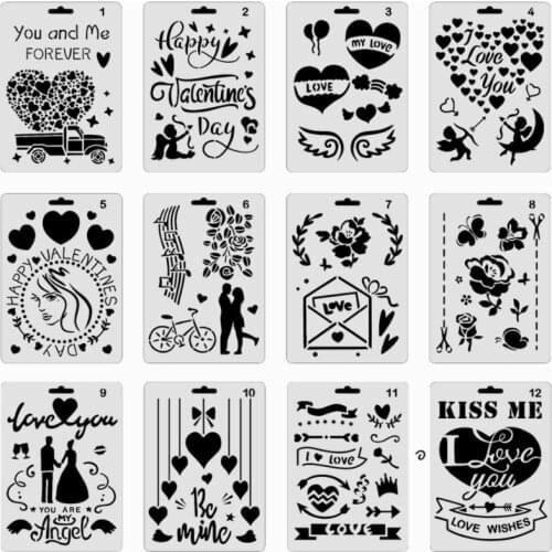 12pc I Love You Stencil DIY Wall Layering Painting Template Decor Scrapbooking Embossing Album Supplies Reusable
