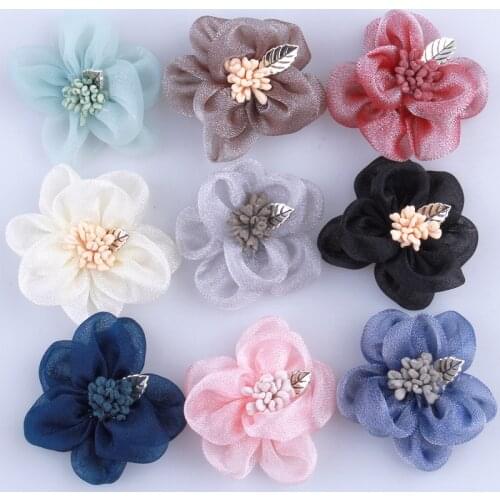 200PCS 4.5CM Fashion Silk Fabric Flowers With Stamen For Headbands High Quality Flower For Hair Clips Hair Accessories