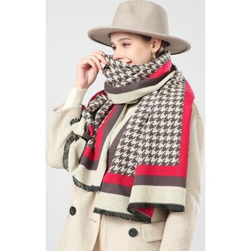 2020 luxury brand double-sided houndstooth cashmere scarf ladies men winter plaid scarf holiday gifts
