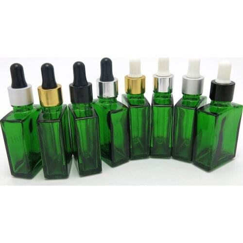 30ML Refillable Empty Green Flat Bottle Liquid Container 1oz Glass Dropper Bottle 200pcs